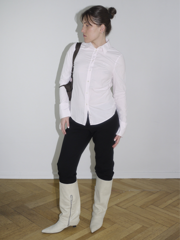 Classic striped Marco Polo shirt in pale pink styled in a feminine silhouette – casual and polished with Dsquared2 energy